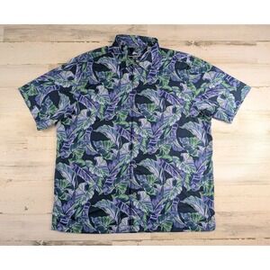 Tommy Bahama Mens XL Floral Button Up Shirt Tropical Blue Green Short Sleeve